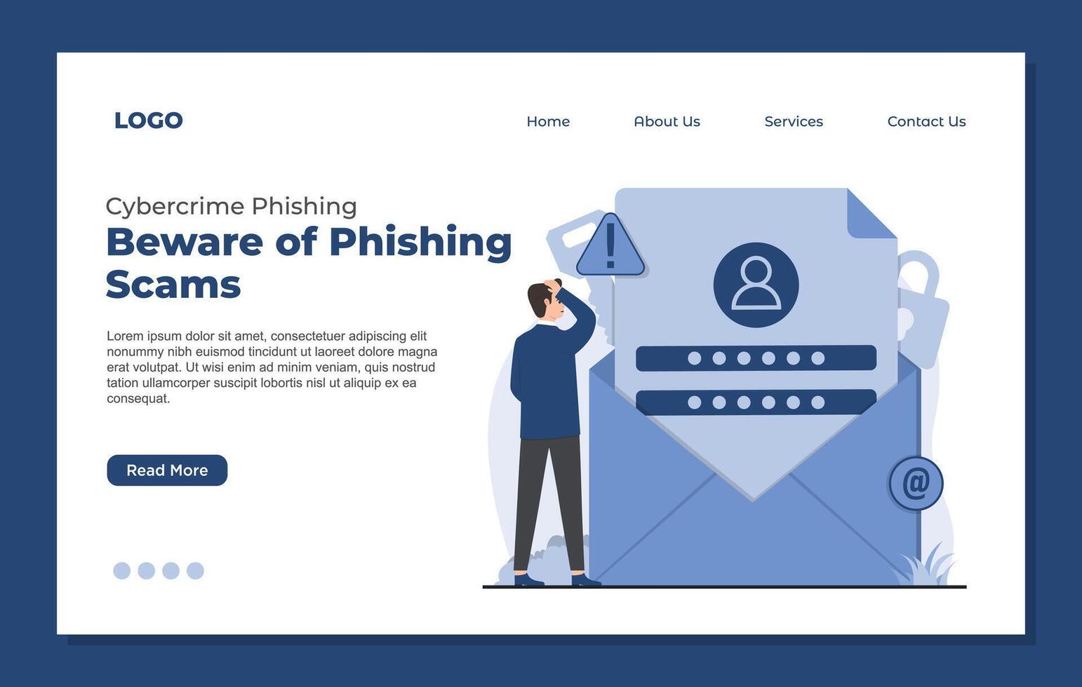 landing page template Cybercrime phishing concept illustrating online fraud, identity theft, and digital security threats vector