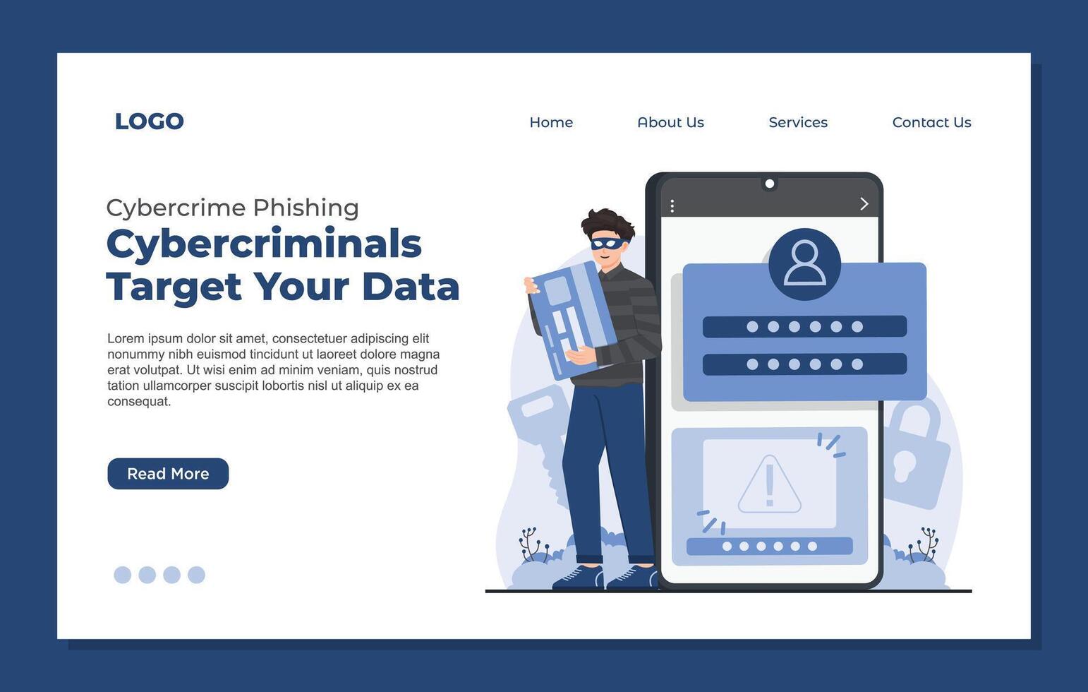Cybercrime phishing Web page design template of software development and testing. Modern flat style illustration. vector