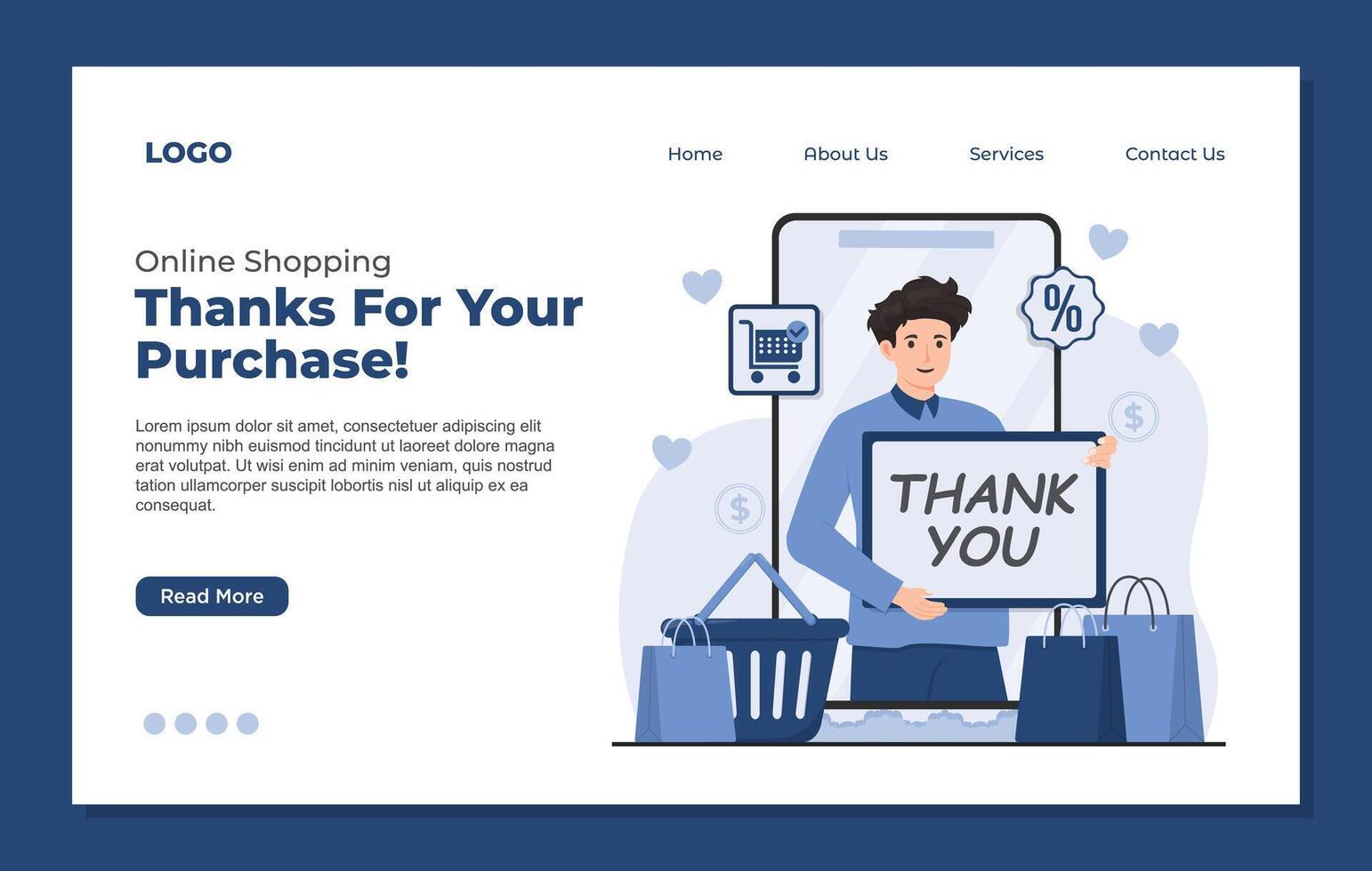 Online shopping appreciation concept with a thank you message Man holding a blackboard with the text Thank you. vector
