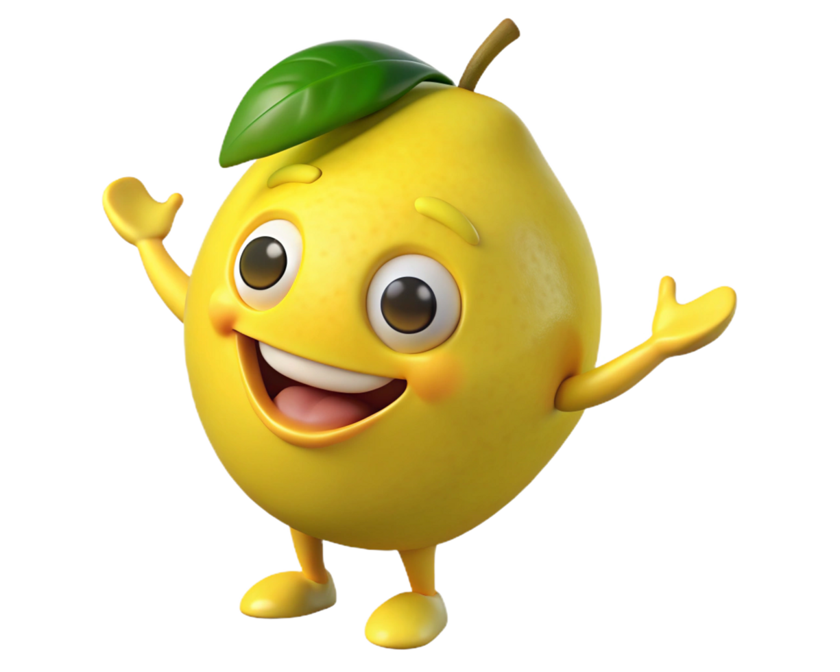 Bright and friendly lemon cartoon with a big smile png