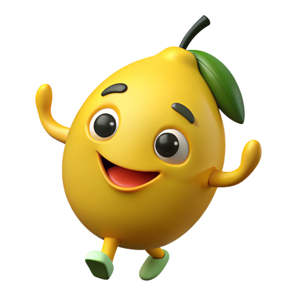 Cute lemon cartoon mascot with a joyful and fresh expression png