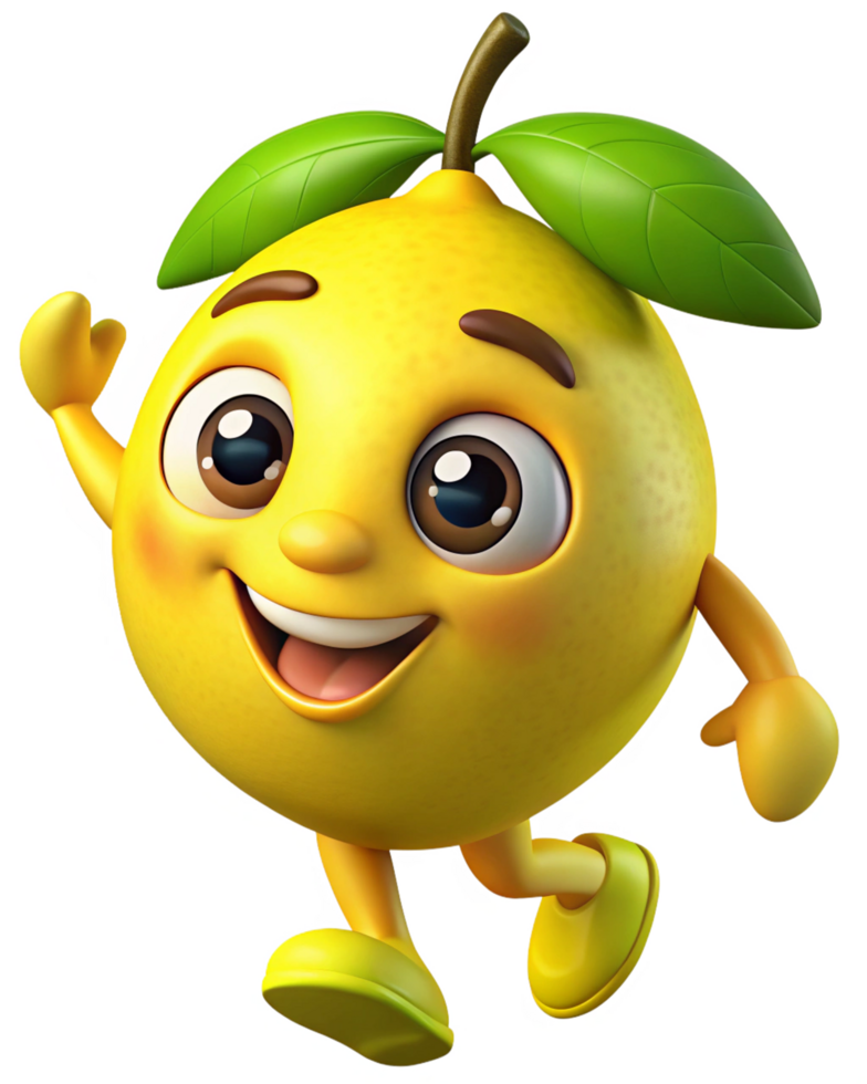 Joyful lemon mascot with a welcoming and relaxed face png