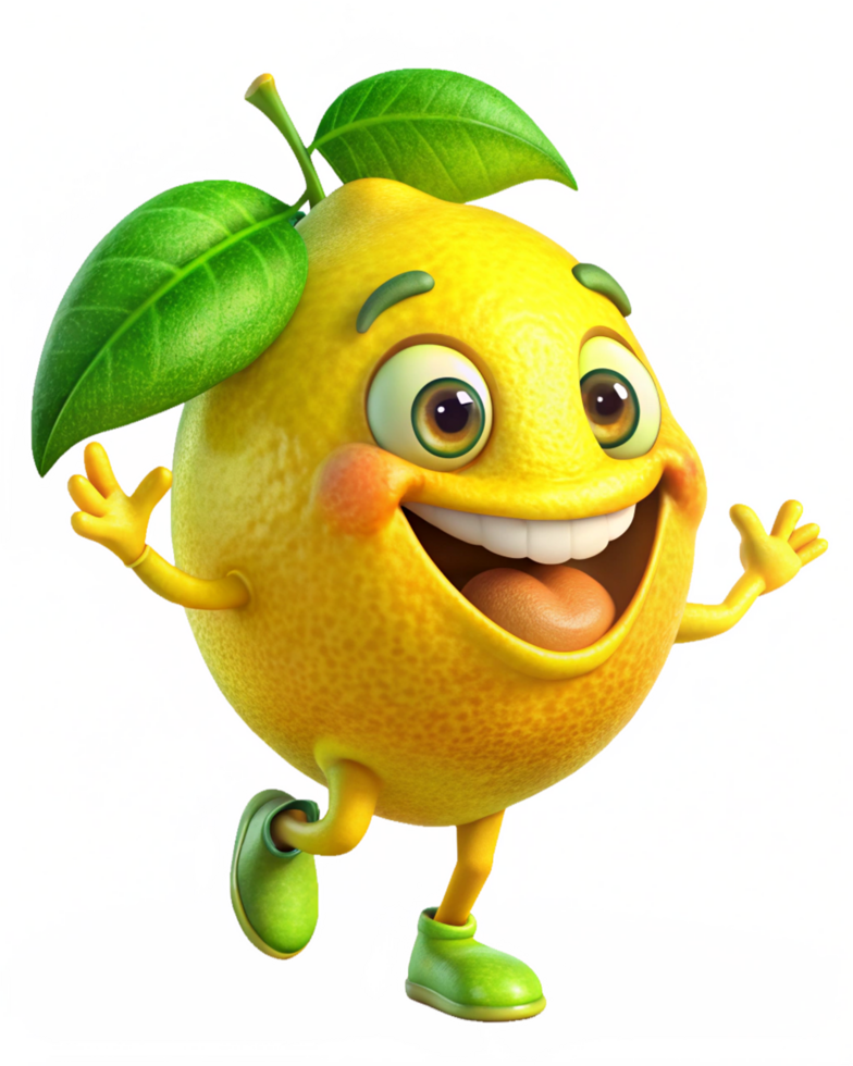 Classic cartoon lemon mascot with a bright smile png