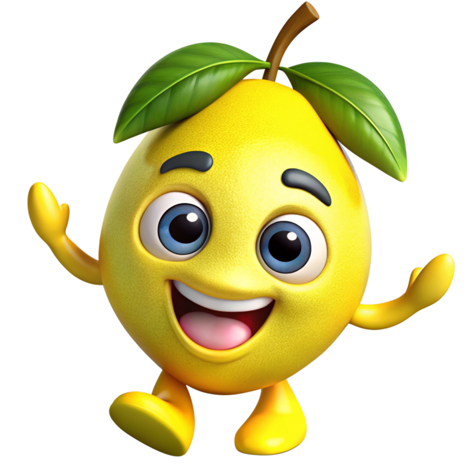 Cute lemon cartoon standing still with a friendly face png