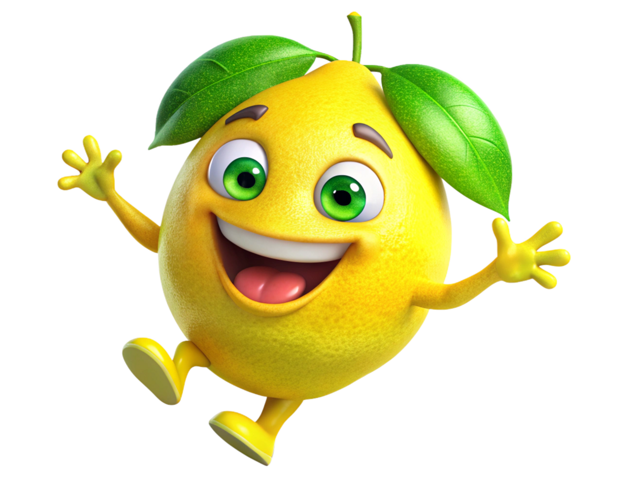 Bright and cheerful lemon character with a fun appearance png