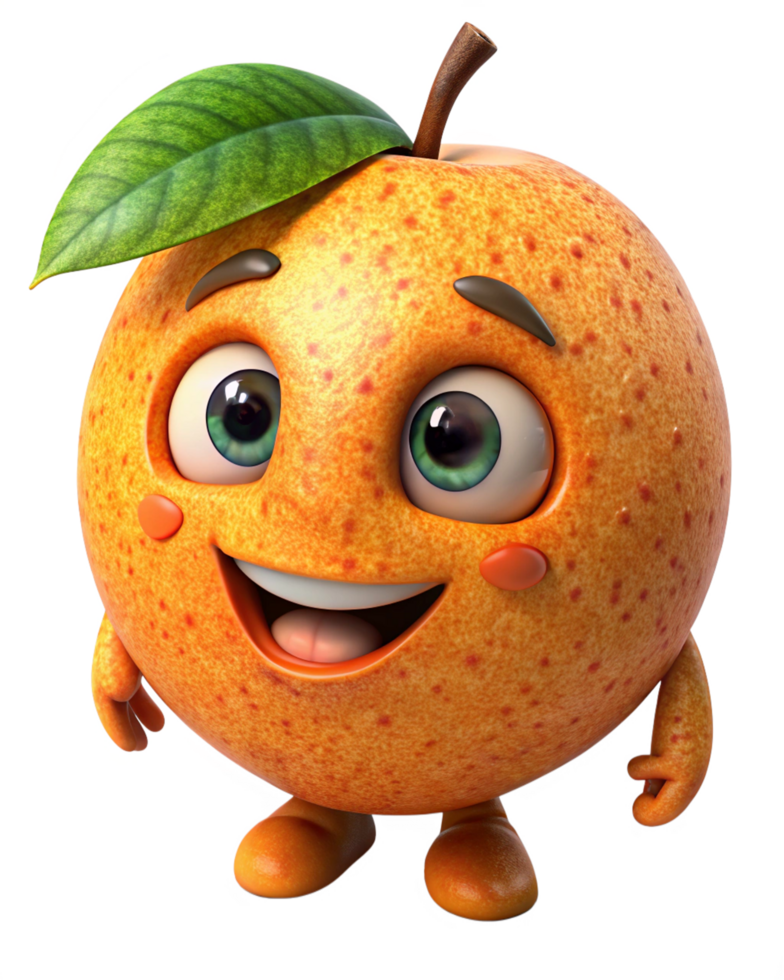 Cartoon peach character standing still and looking happy png