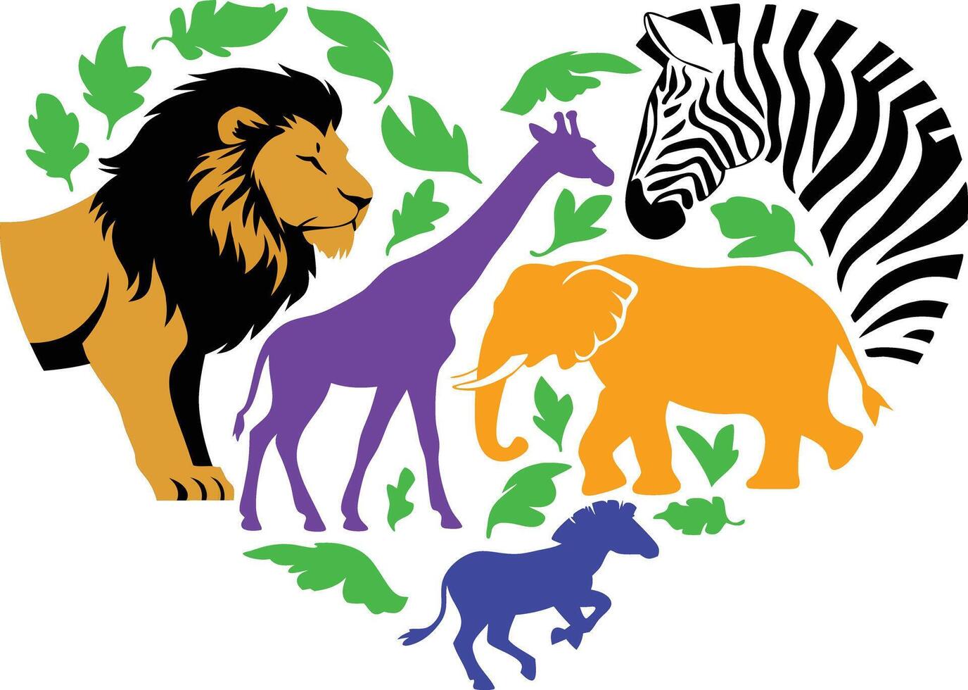 Animals icon with heart shape illustration. Sign made with flat animals. vector