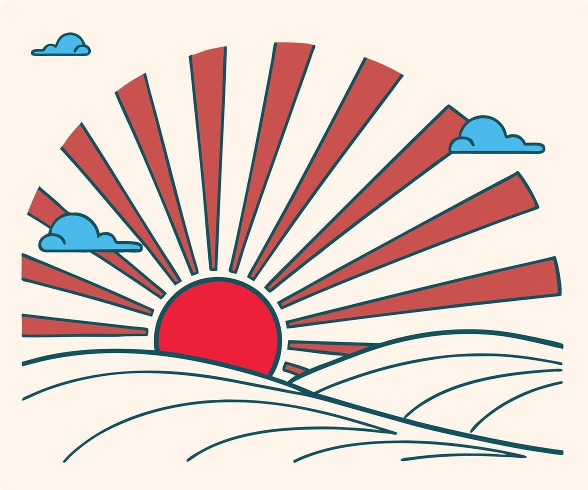 Clean sunrise with a radial of unique design illustration. Stylized Abstract Sunrise in a Vibrant Palette. vector