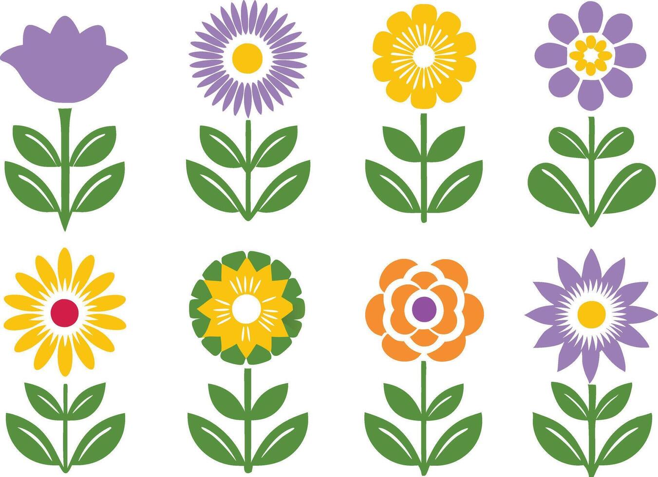 Flower set colorful icon illustration. Early spring forest and garden flowers vector