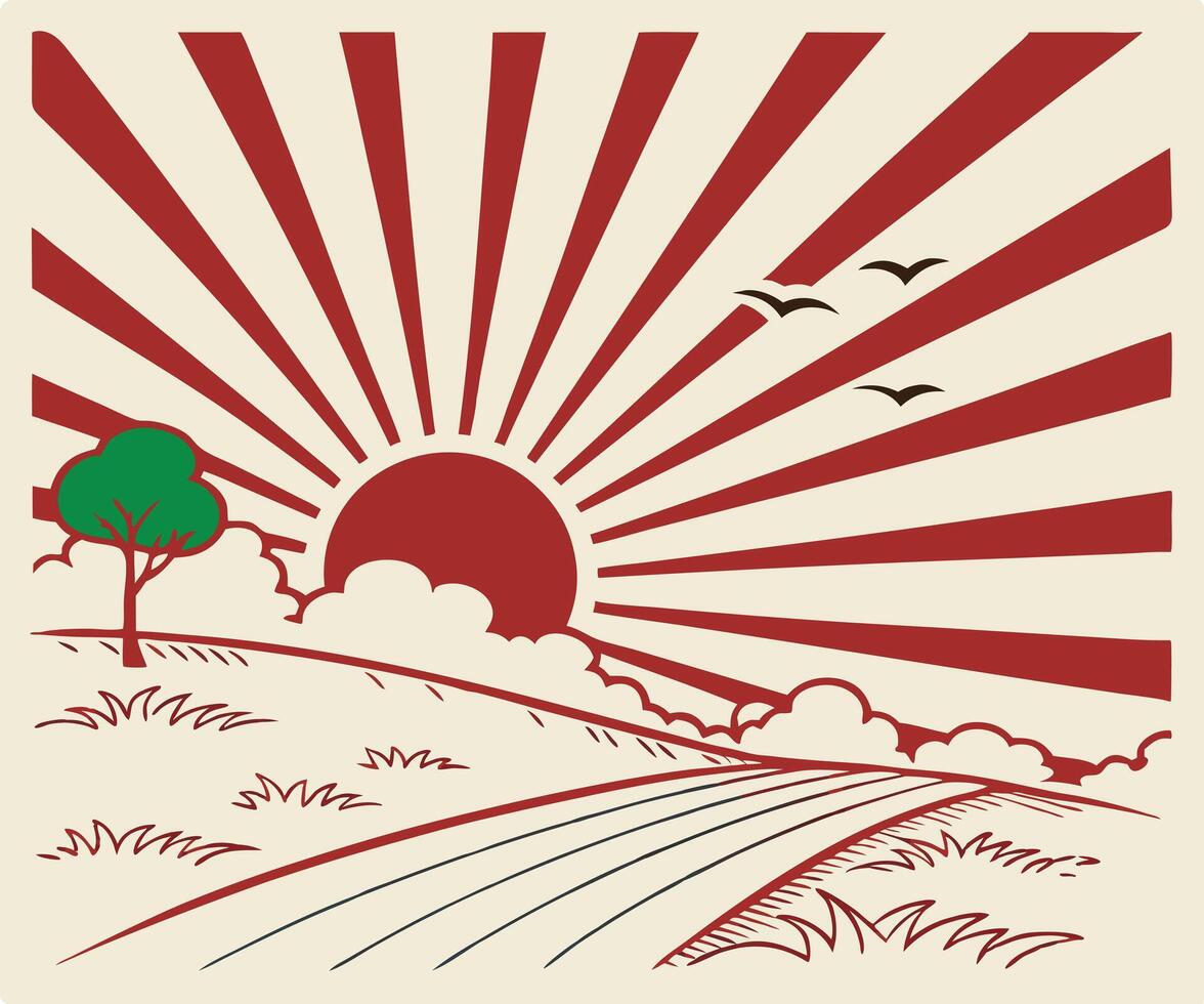 Sunrise morning a clean minimalist with a radial burst. vector