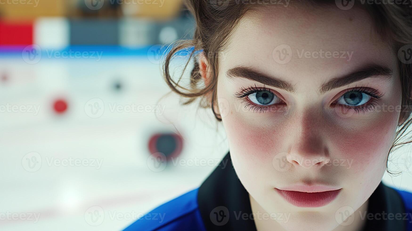 Young Female Curler Focuses Intently During a Match, Showcasing Determination and Skill in a Competitive Sports Environment photo