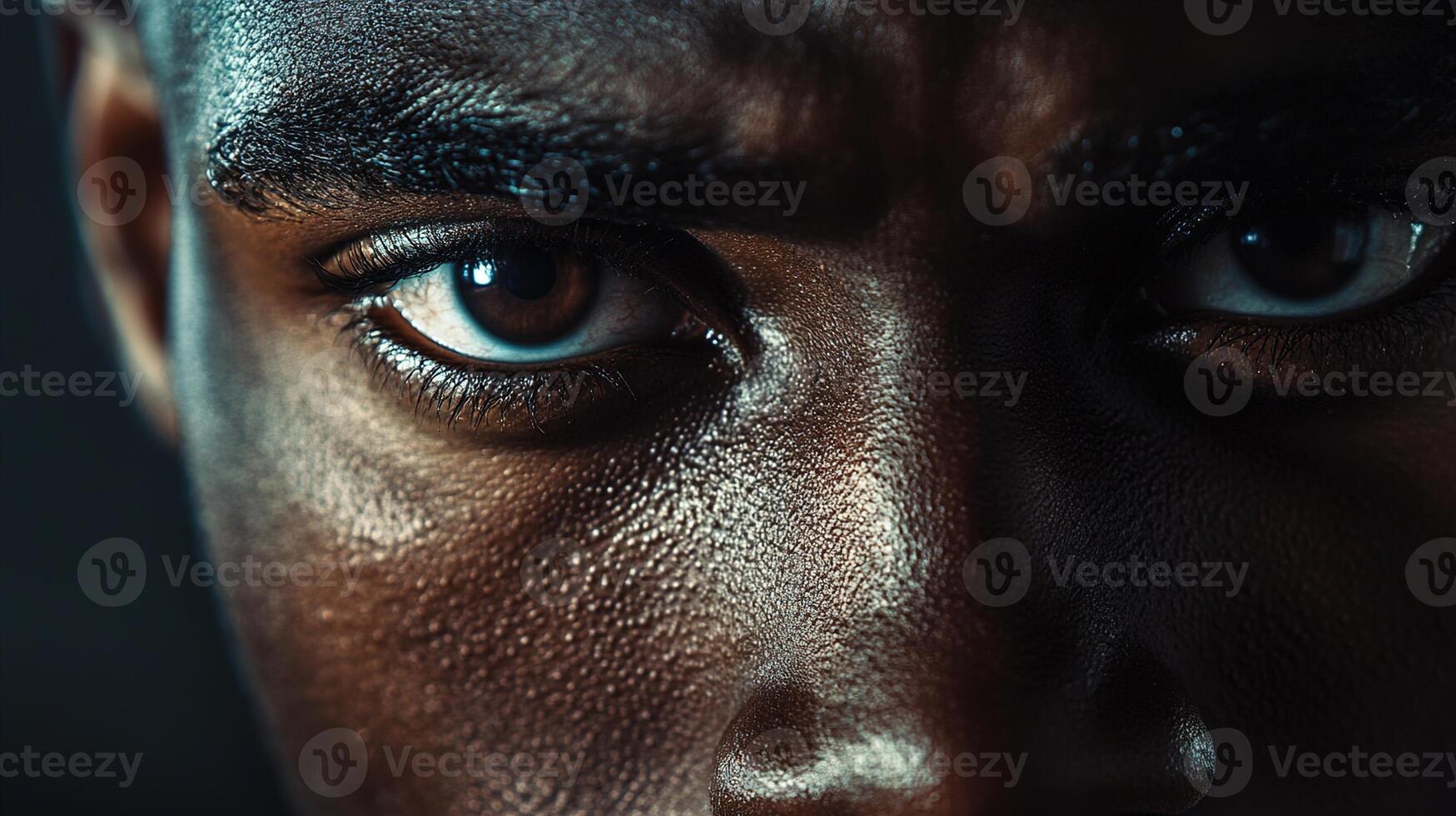 Close-Up Portrait of Intense Brown Eyes with Defined Facial Features and Emotion, Perfect for Evoking Depth and Connection in Visual Content photo