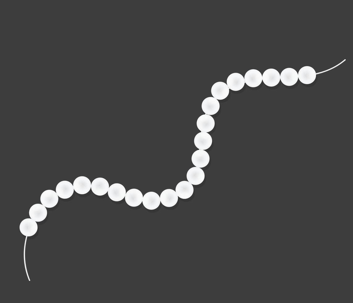 String of white pearl beads on a black velvet background. Mother-of-pearl necklace isolated illustration. vector