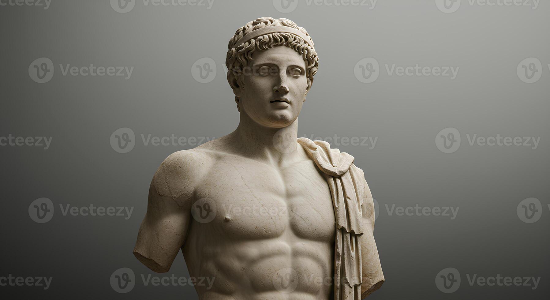Greek mythology Hermes statue in marble, showcasing intricate craftsmanship of classical sculptures from ancient Greece, placed against a simple background photo