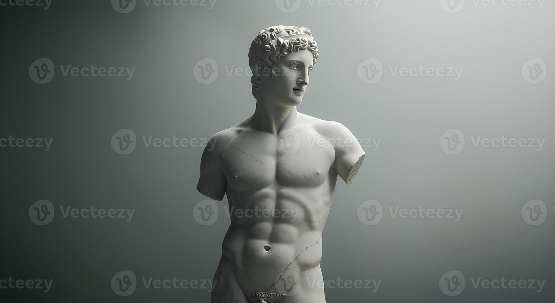 Hermes, the Greek god of trade and travelers, sculpted in marble, representing ancient mythology and classical Greek art, displayed on a neutral background photo
