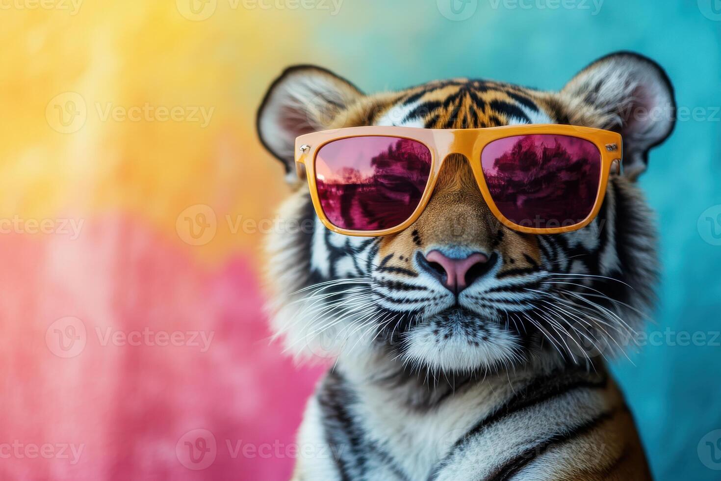 Funny Tiger Wearing Sunglasses in a Studio Setting for Promotional and Humorous Use photo