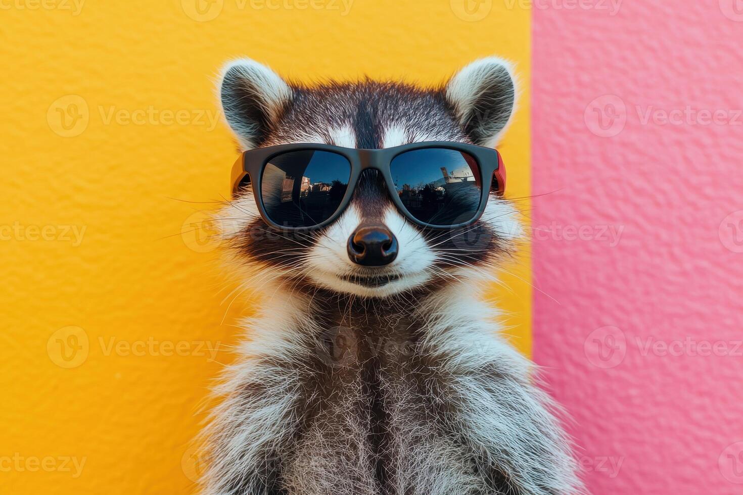 Funny Raccoon Wearing Sunglasses in a Bright Setting Perfect for Marketing and Social Media photo