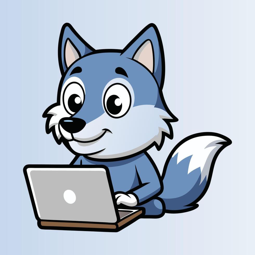 Cozy Wolf Enjoying a Productive Laptop Session vector