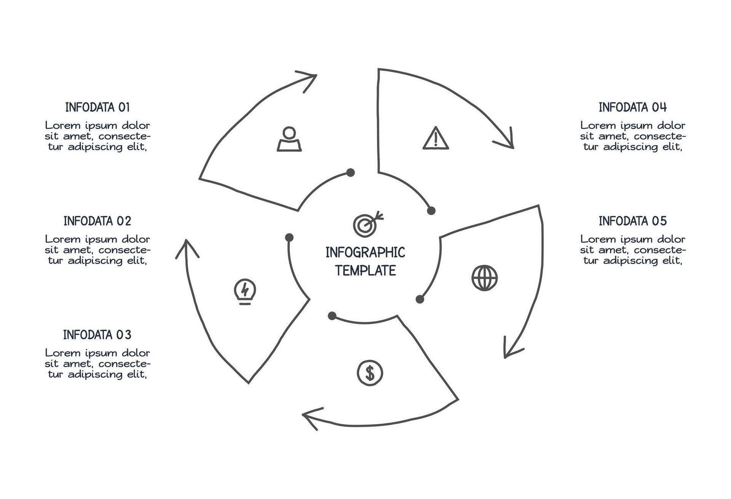 Doodle infographic elements with 5 options. template for presentation vector