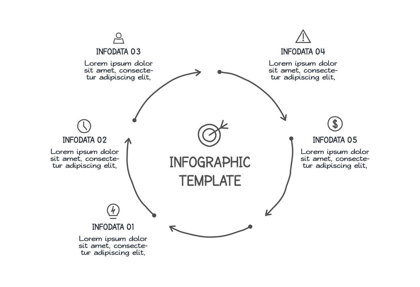 Doodle business template infographic elements with 5 options. vector