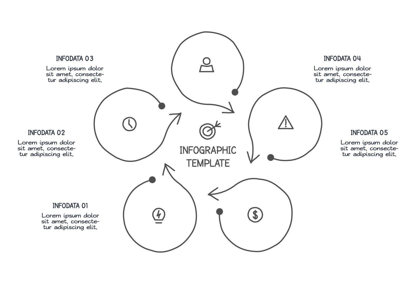 Elements with 5 options. Doodle infographic vector
