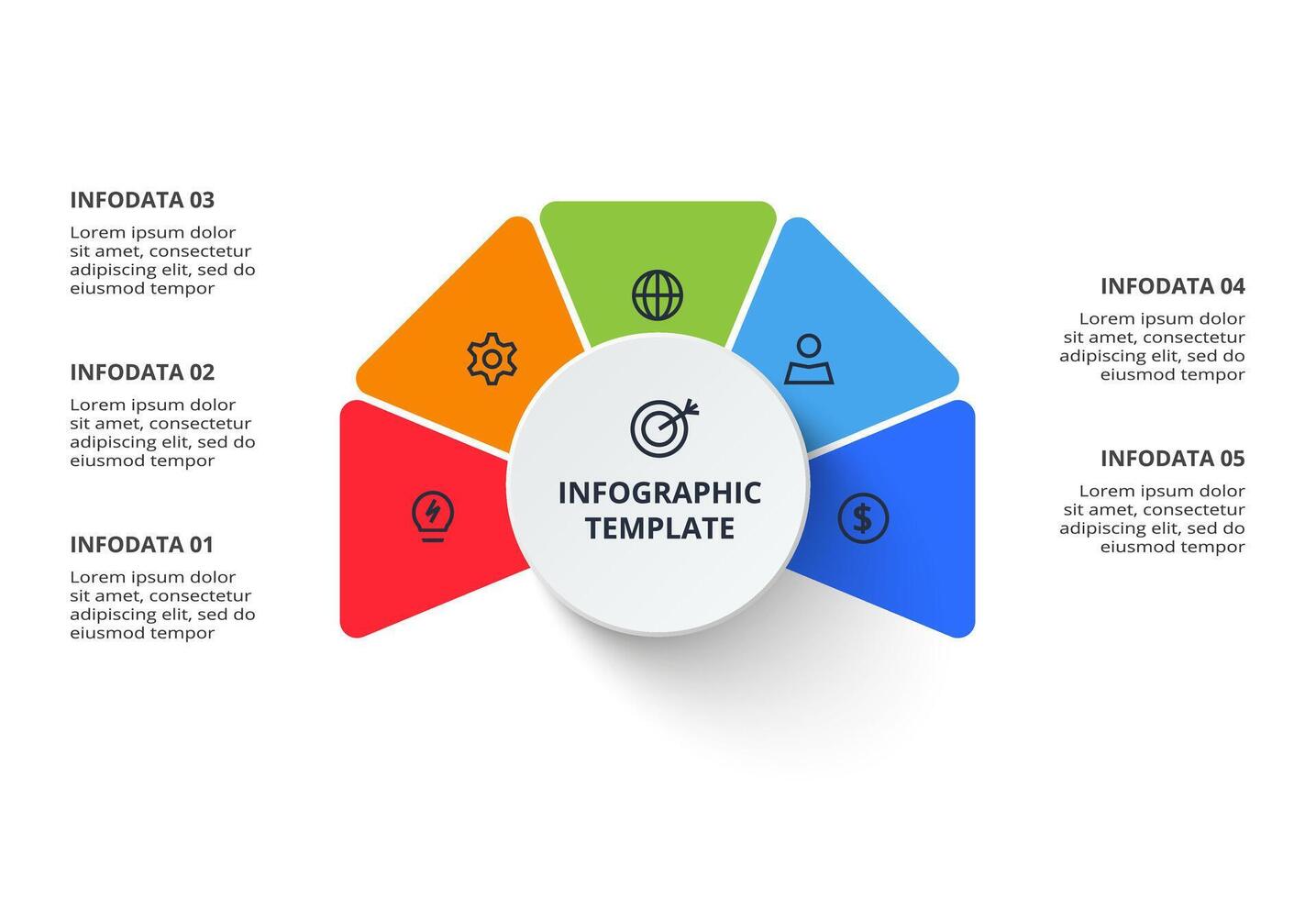 Circle infographics with 5 steps, parts or processes. Business vector