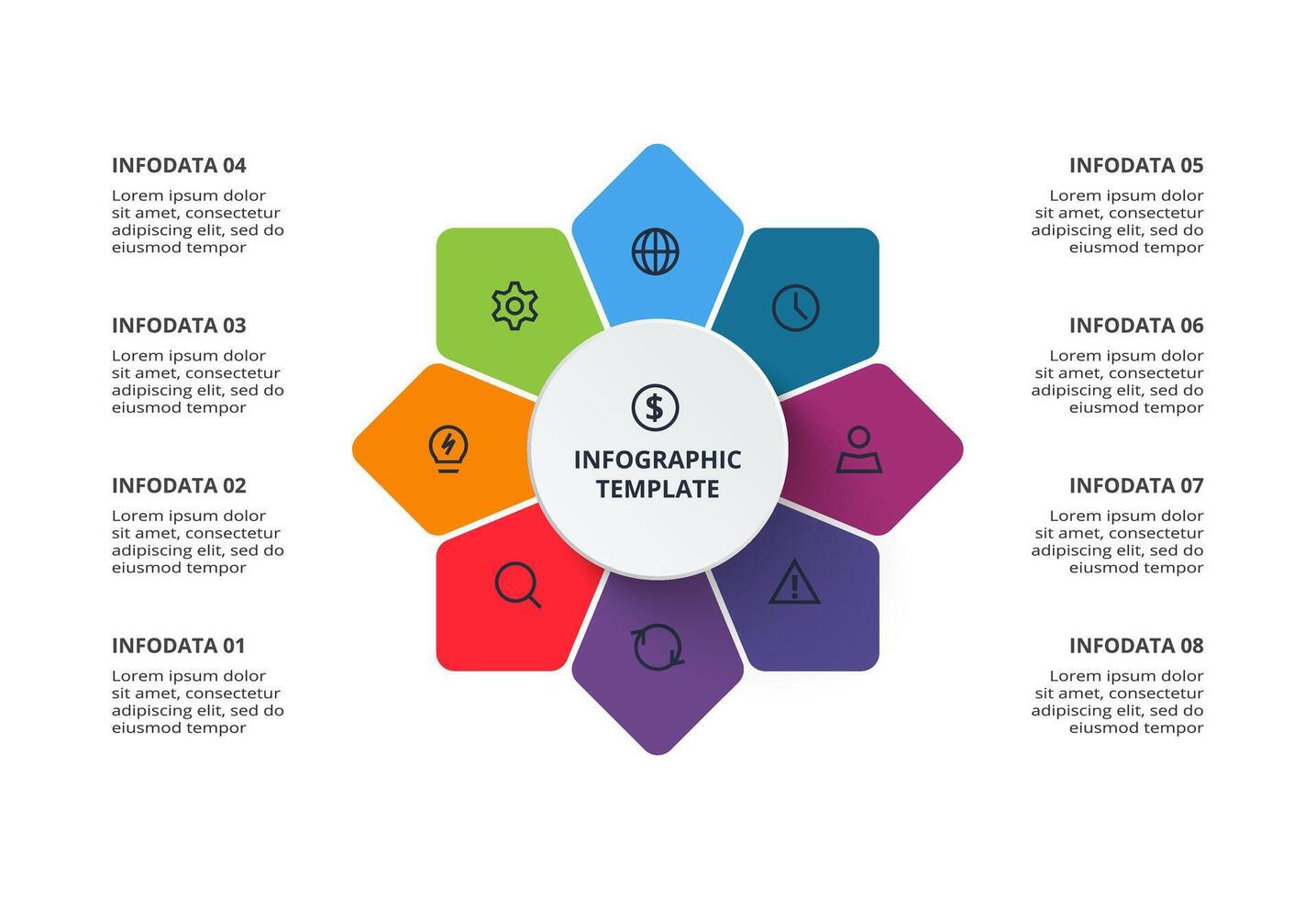 Elements of graph, diagram with 8 options, parts or processes. Business data visualization. Process chart. vector