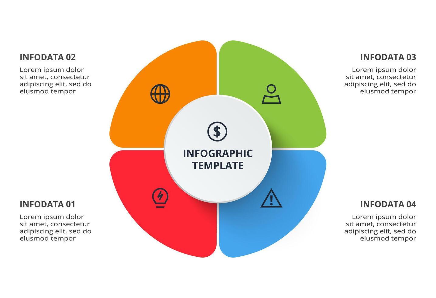 Circle infographics with 4 parts or processes. Business data visualization. vector