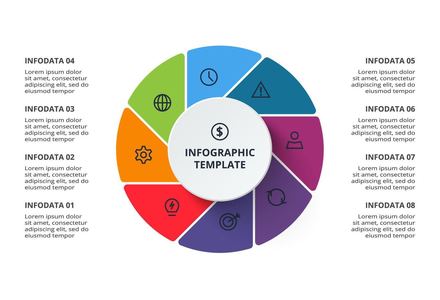 Business data visualization. Process chart. Elements of graph, diagram with 8 options vector