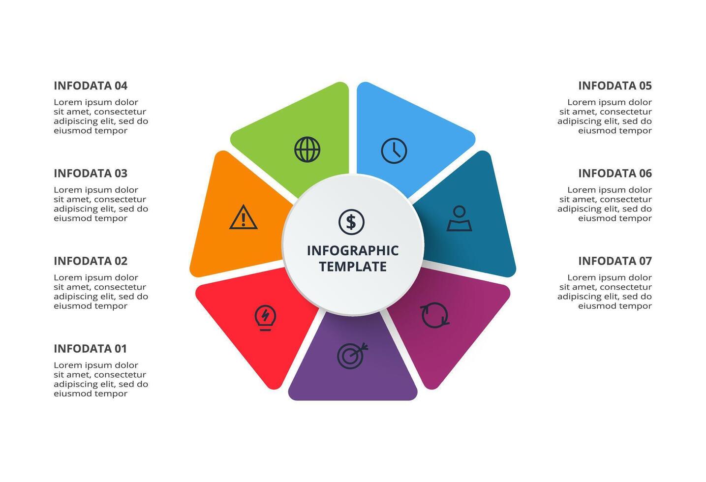 Creative concept for infographic with 7 options, parts or processes. Business data visualization. vector