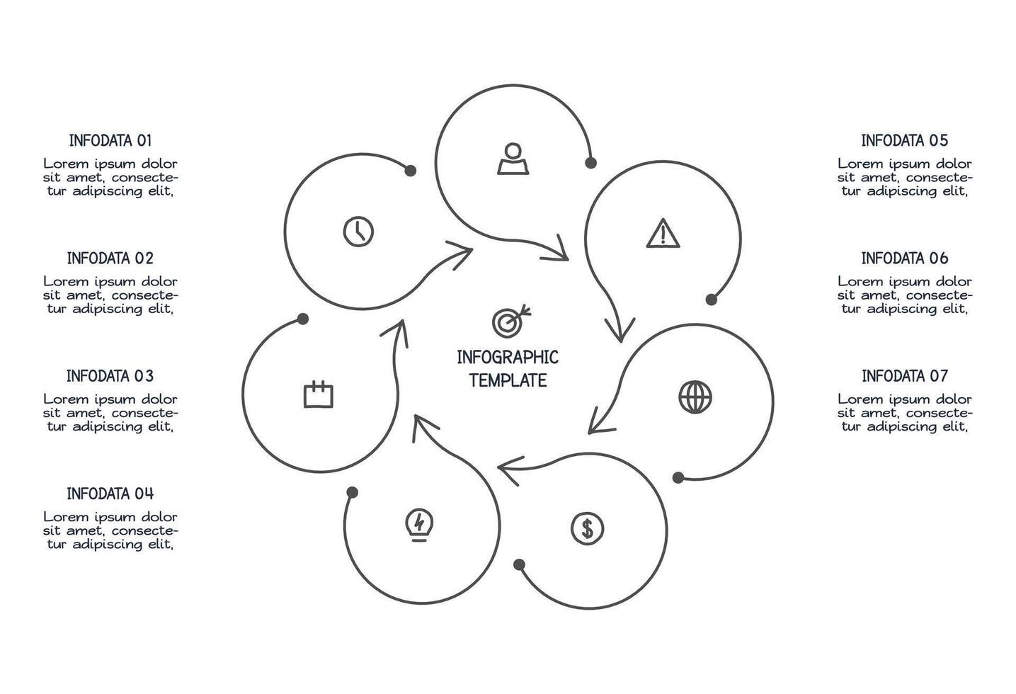 Elements with 7 options doodle infographic. template for presentation vector