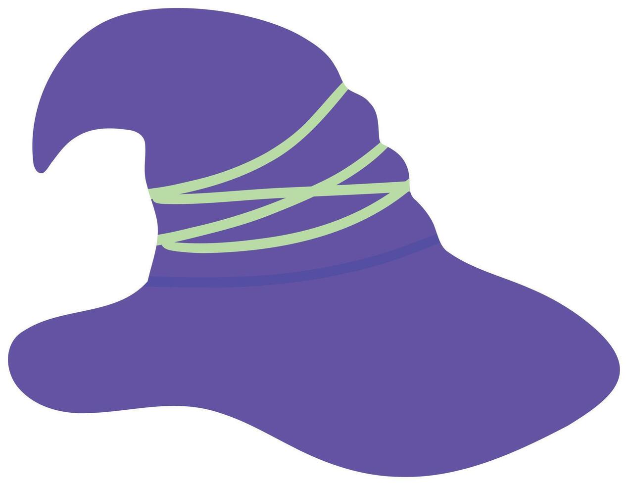 a cartoon-style witch hat in purple and green, vector