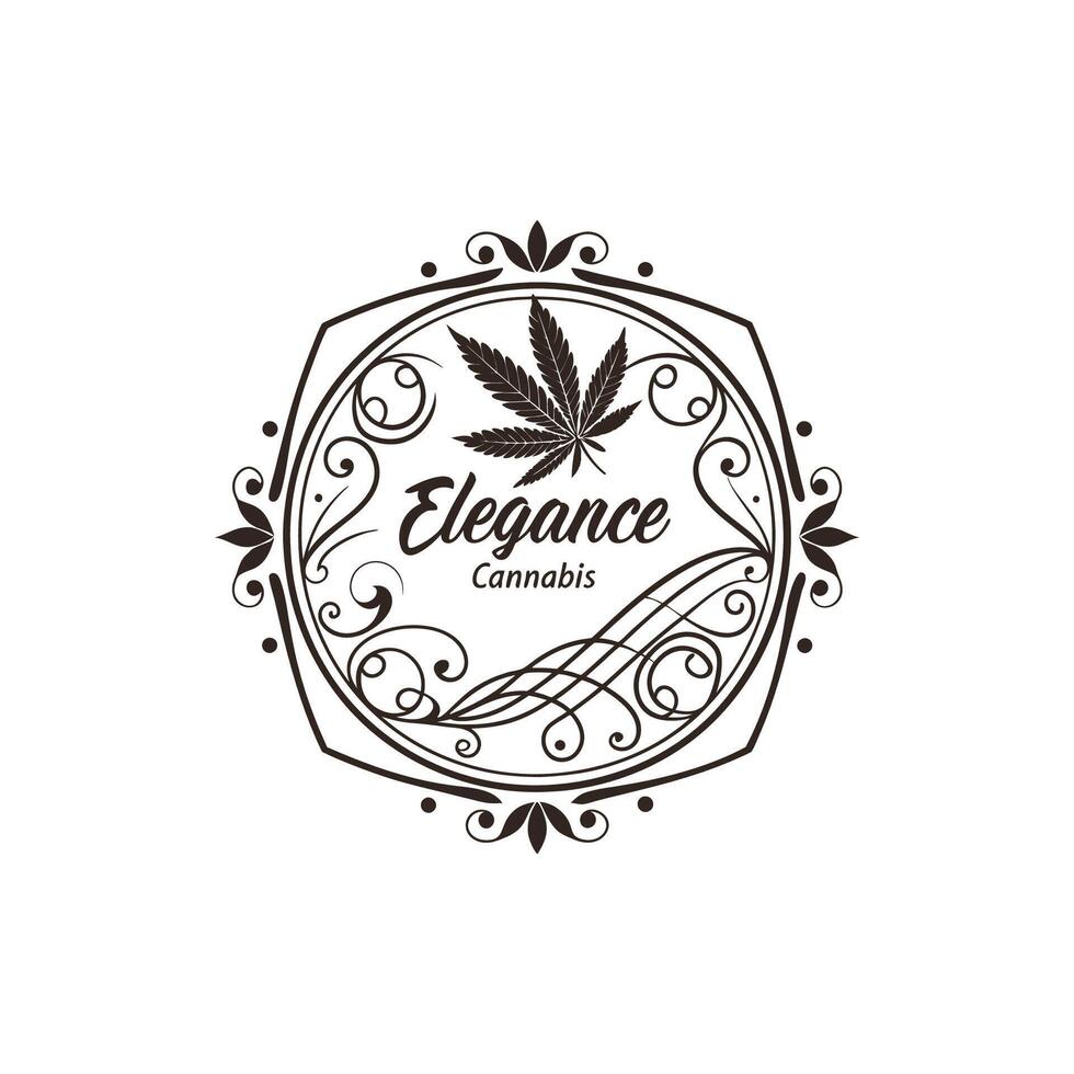 Graceful Marijuana Logo with Swirls and Leaf Illustrations vector