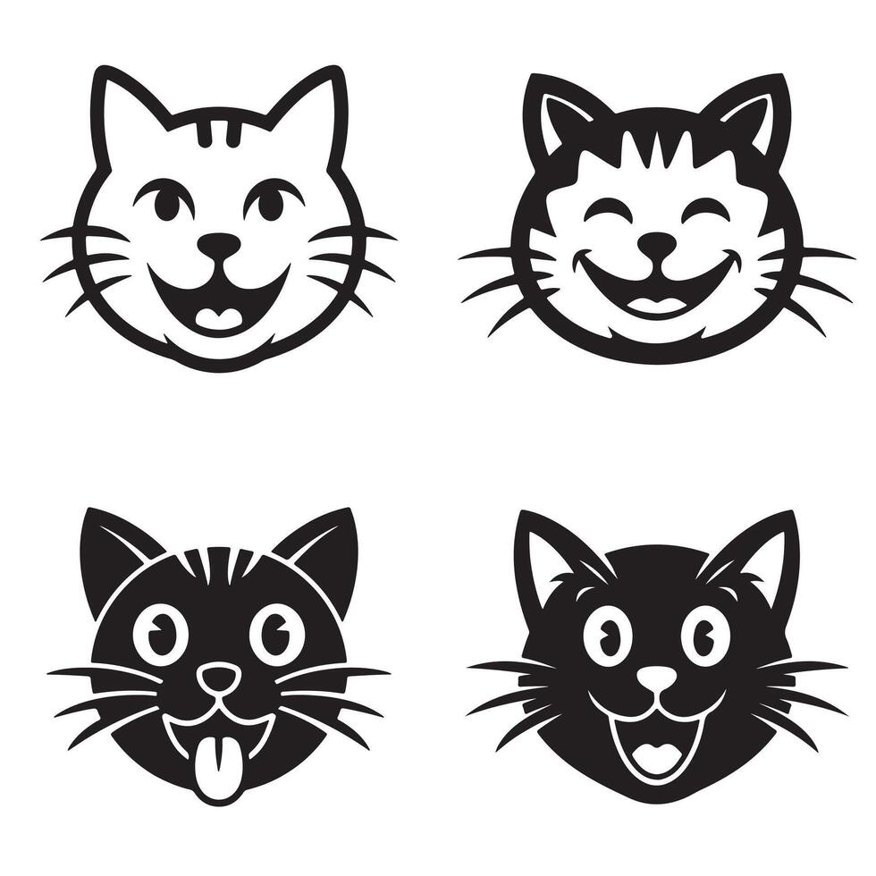 Happy Cat Silhouette Bundle Clip Art Illustration vector