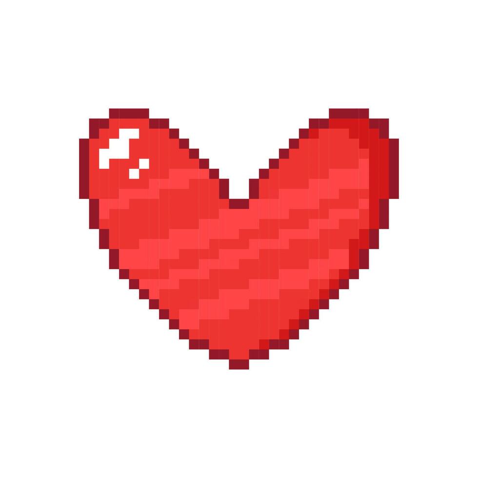 Pixel heart with highlights on a white background. Hand drawn illustration. vector