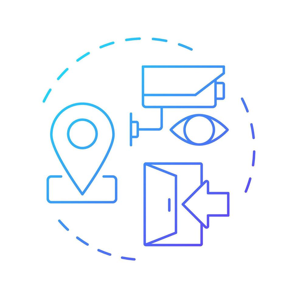 Check in and check out blue gradient concept icon. Surveillance monitoring, tracking. Round shape line illustration. Abstract idea. Graphic design. Easy to use in infographic, presentation vector