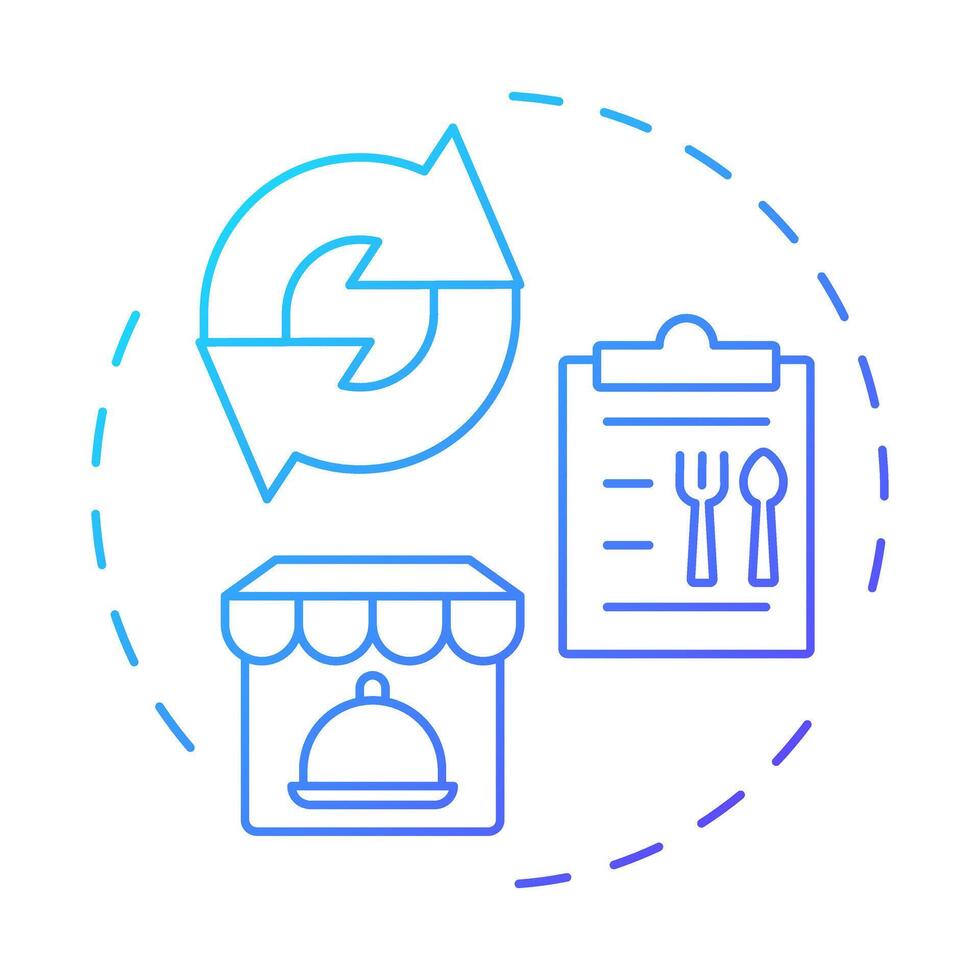Redesign menu blue gradient concept icon. Presentation of dishes. Restaurant management strategy. Round shape line illustration. Abstract idea. Graphic design. Easy to use in promotional material vector