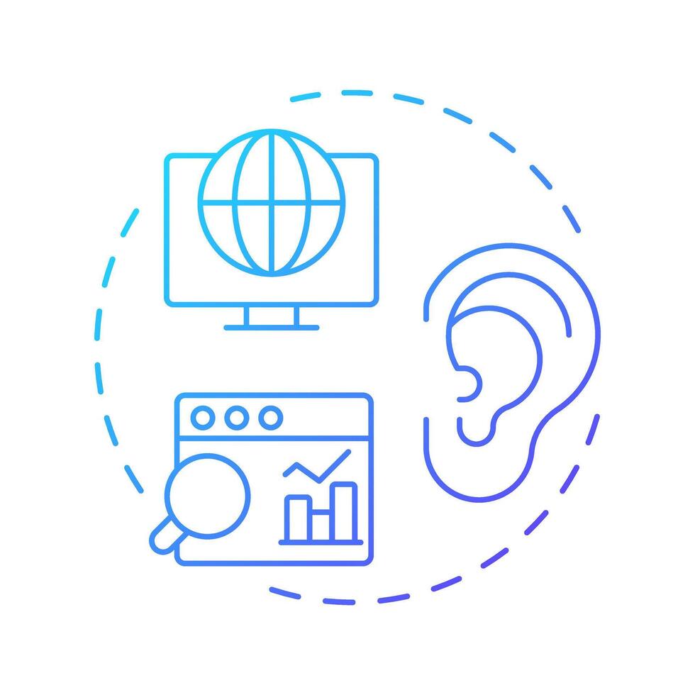 Social listening blue gradient concept icon. Statistical metrics, internet analysis. Round shape line illustration. Abstract idea. Graphic design. Easy to use in infographic, presentation vector