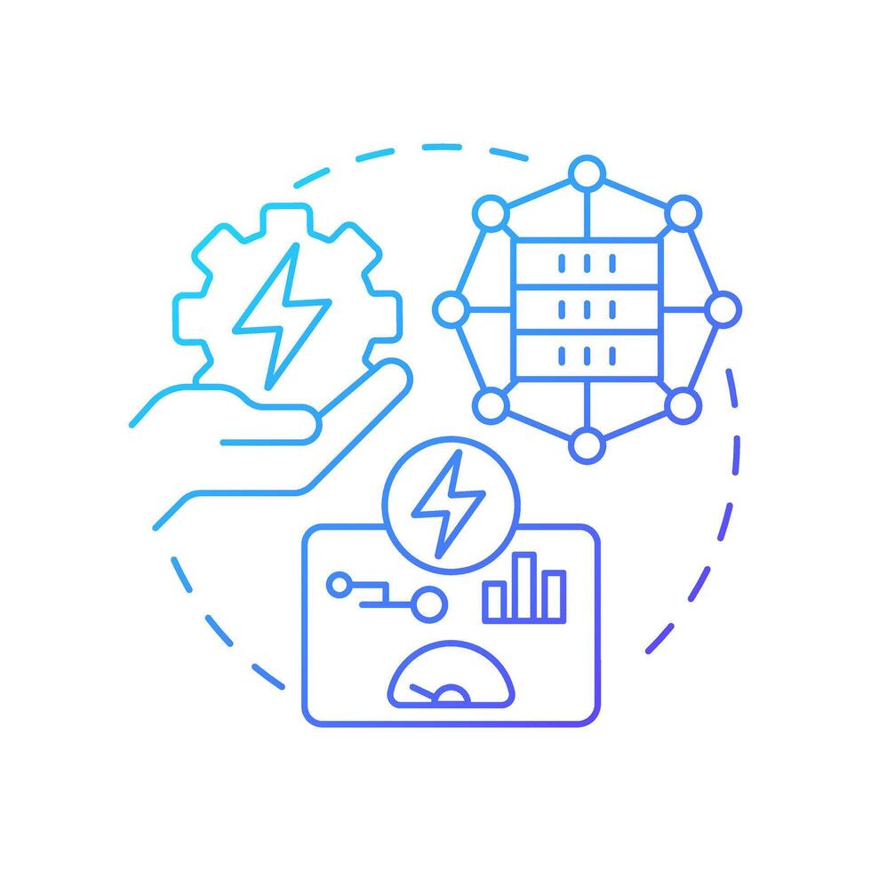 Centralized optimization EMS blue gradient concept icon. Consumption control, energy generation. Round shape line illustration. Abstract idea. Graphic design. Easy to use in infographic vector