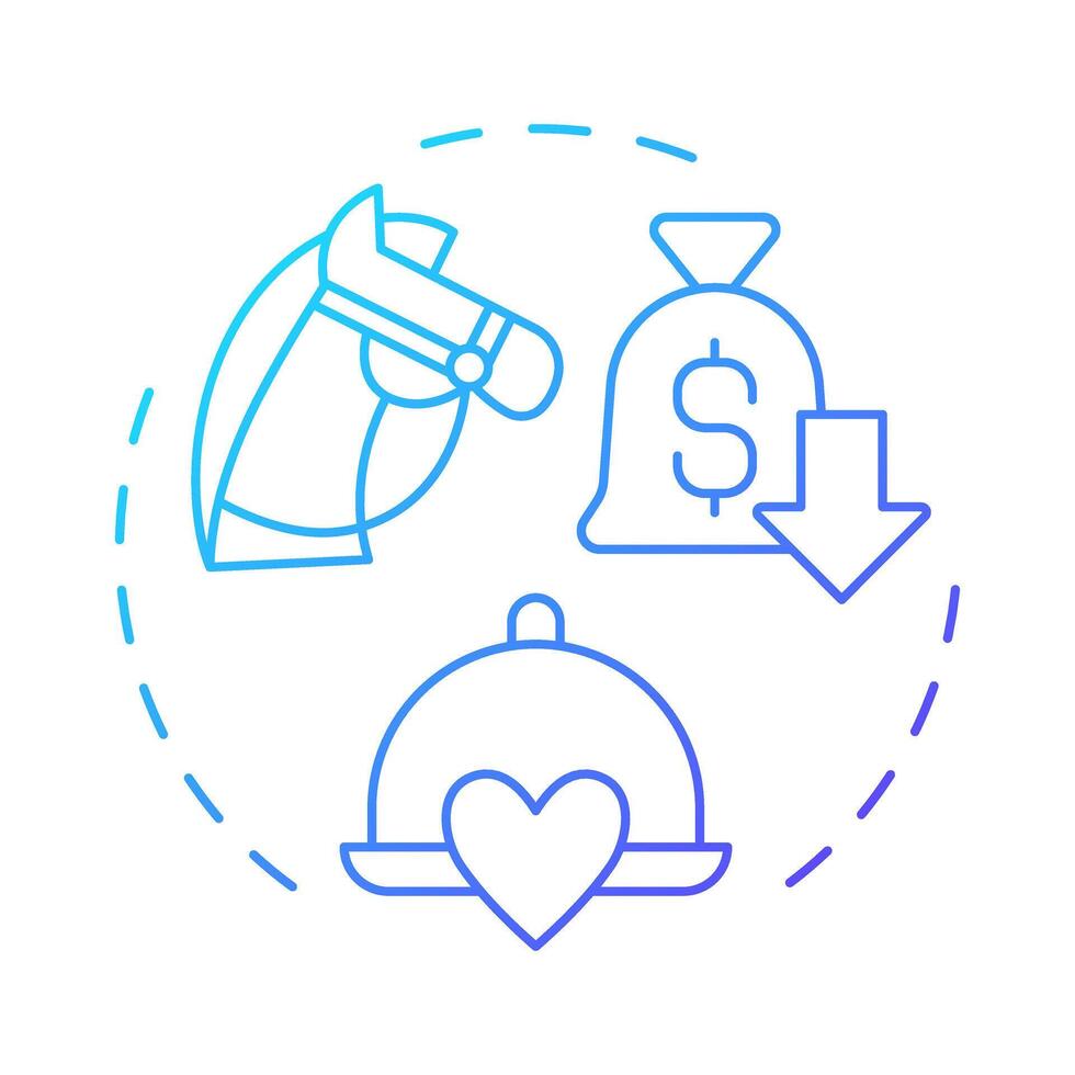 Plow horses blue gradient concept icon. Low profitability high popularity. Menu engineering matrix. Round shape line illustration. Abstract idea. Graphic design. Easy to use in promotional material vector