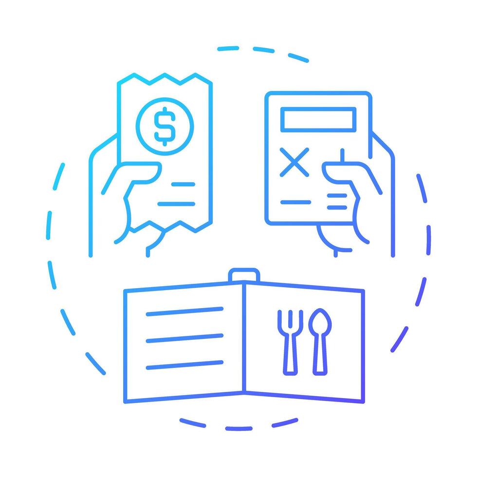 Recipe costing blue gradient concept icon. Calculating expenses for dishes cooking. Menu engineering. Round shape line illustration. Abstract idea. Graphic design. Easy to use in presentation vector