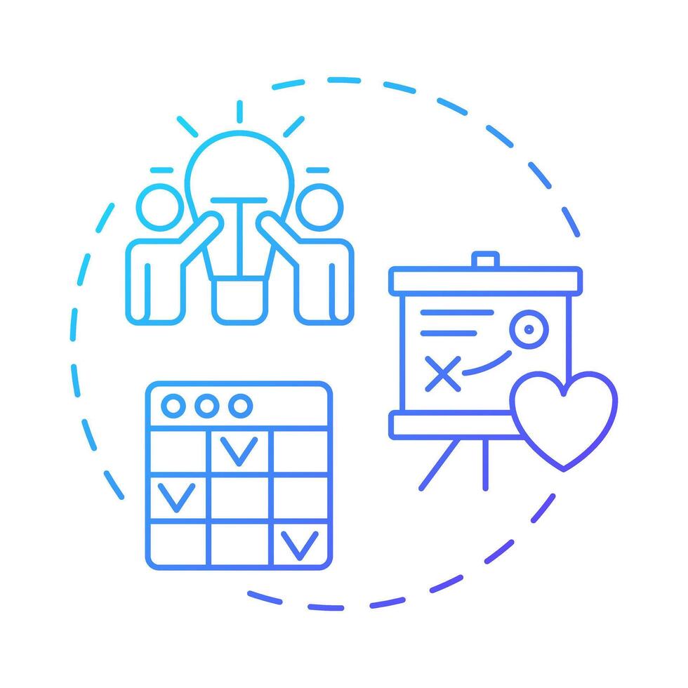 Create action plans blue gradient concept icon. Team work, brainstorm. Business strategy. Round shape line illustration. Abstract idea. Graphic design. Easy to use in infographic, presentation vector