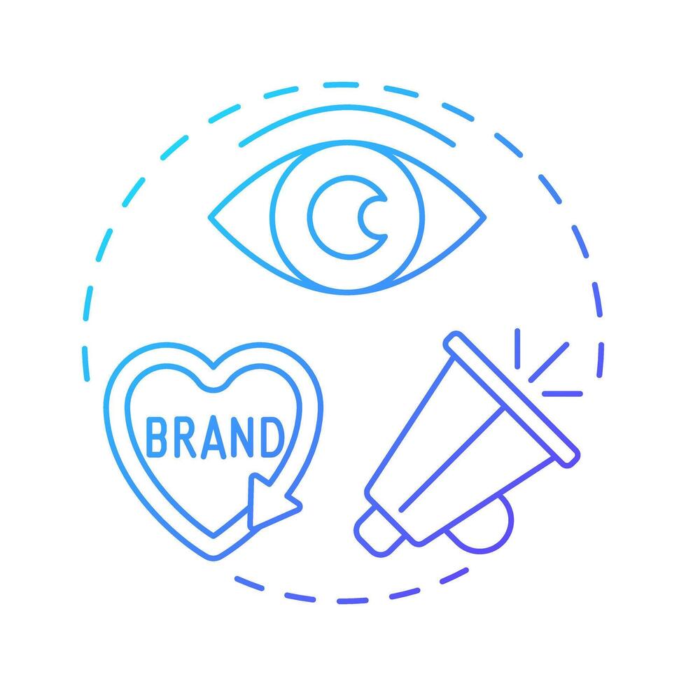 Brand recognition blue gradient concept icon. Advertising, promoting. Marketing strategy. Round shape line illustration. Abstract idea. Graphic design. Easy to use in infographic, presentation vector