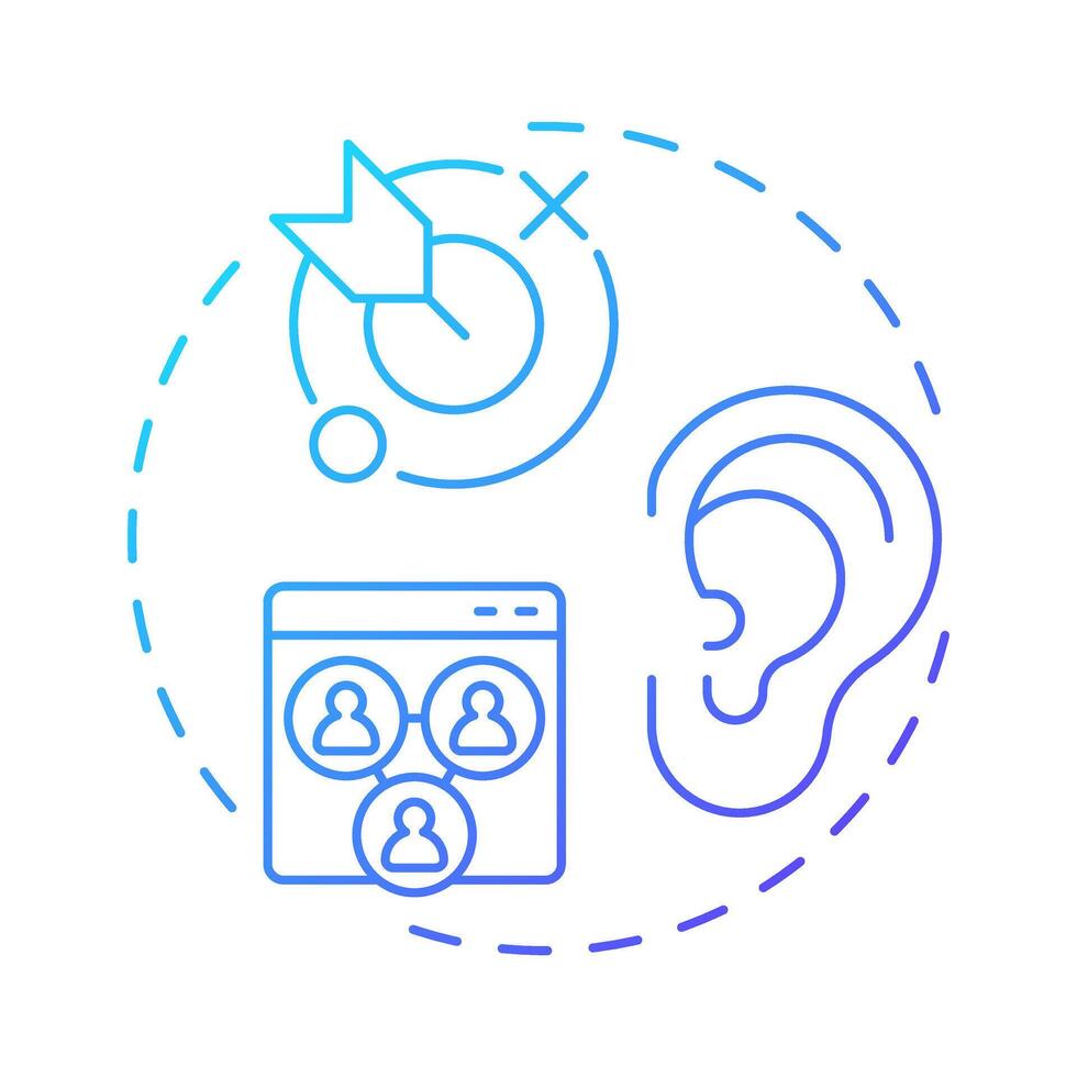 Social listening goals blue gradient concept icon. Marketing research, analytics. Audience, communication. Round shape line illustration. Abstract idea. Graphic design. Easy to use in infographic vector