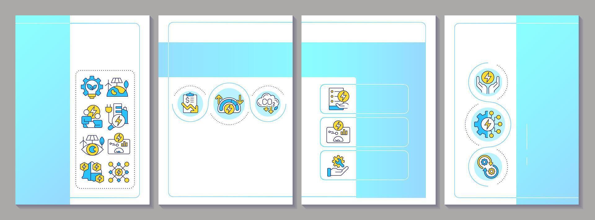 Energy management brochure template. Control systems, statistical metrics. Monitoring, tracking. Leaflet design with linear icons. Editable 4 layouts vector