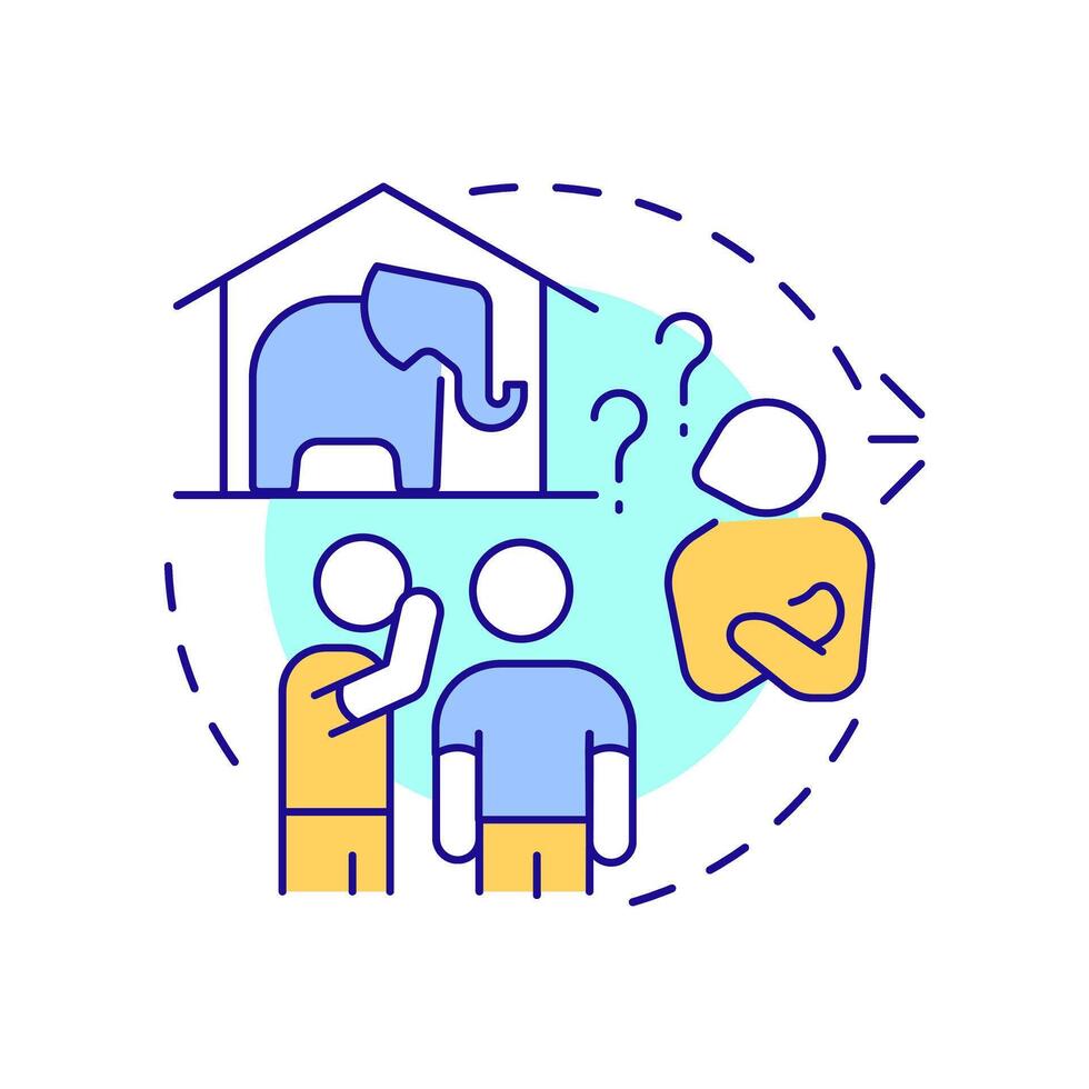 Elephant in room multi color concept icon. Problem ignoring, solving issue. Team work. Round shape line illustration. Abstract idea. Graphic design. Easy to use in infographic, presentation vector