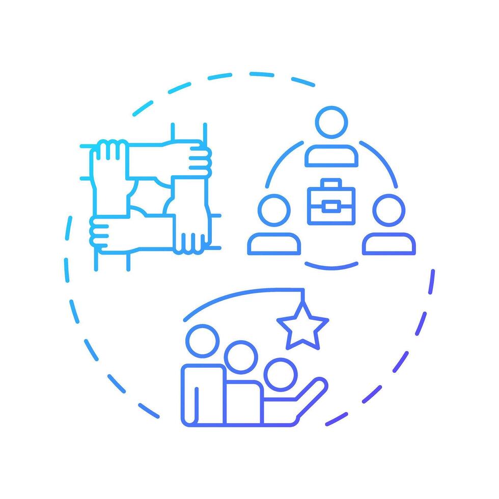 Team building blue gradient concept icon. Fostering strong work relationships. Line manager responsibility. Round shape line illustration. Abstract idea. Graphic design. Easy to use in booklet vector