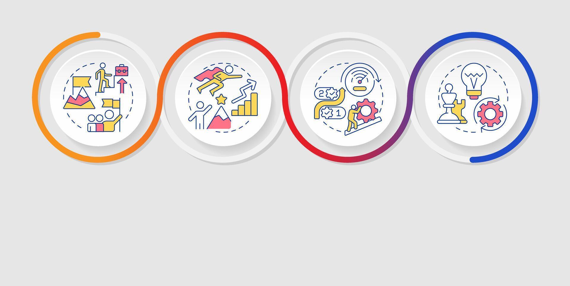 Company corporate hierarchy structure infographics circles sequence. Workflow management. Visualization layout with 4 steps. Info chart loop process presentation vector