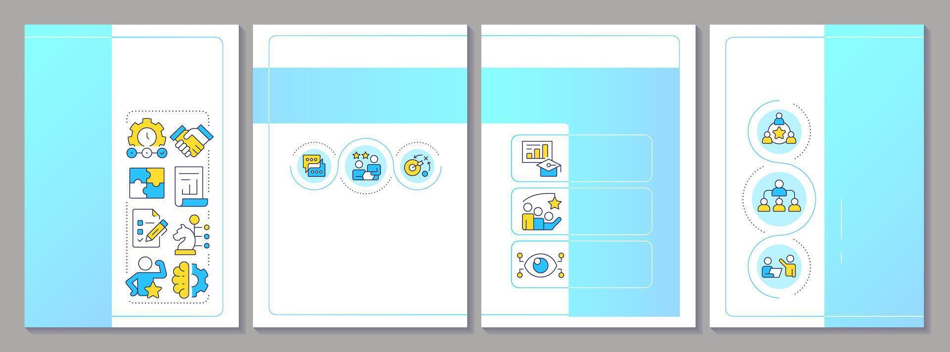 Line manager blue gradient brochure template. Corporate processes regulation job. Business career. Leaflet design with linear icons. Editable 4 layouts vector
