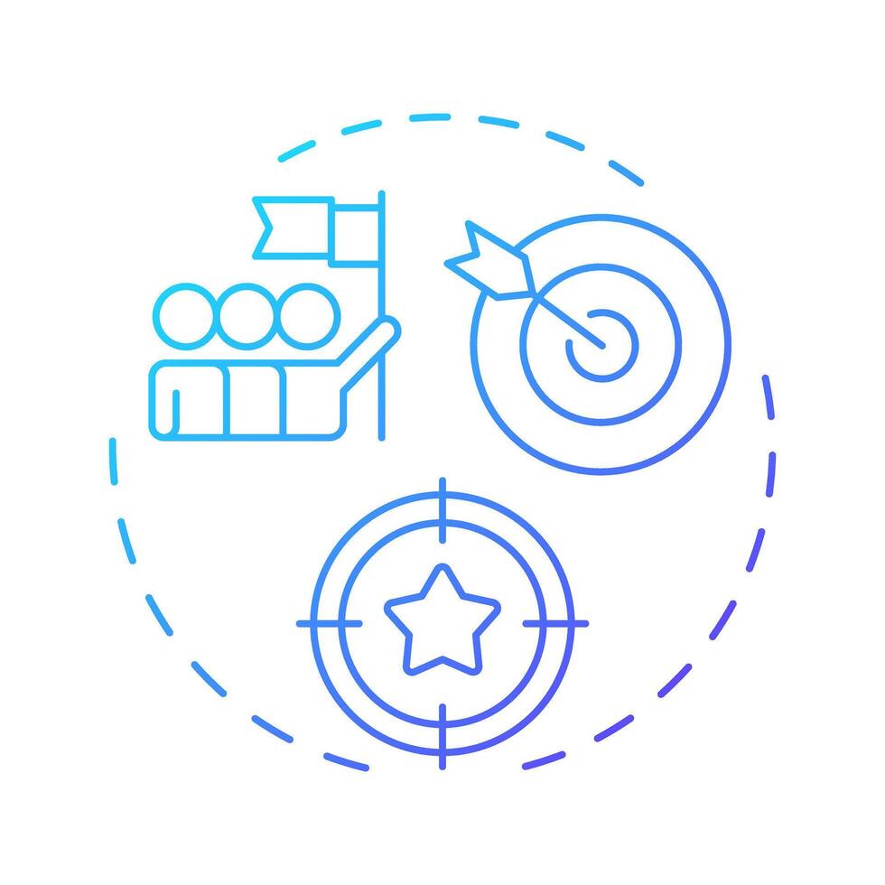 Set team goals blue gradient concept icon. Planning tasks and targets. Line manager responsibility. Round shape line illustration. Abstract idea. Graphic design. Easy to use in presentation vector